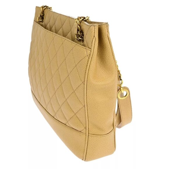 CHANEL CC Matelasse Chain Shoulder Bag Caviar Skin Leather Beige Vintage - Picture 14 of 16